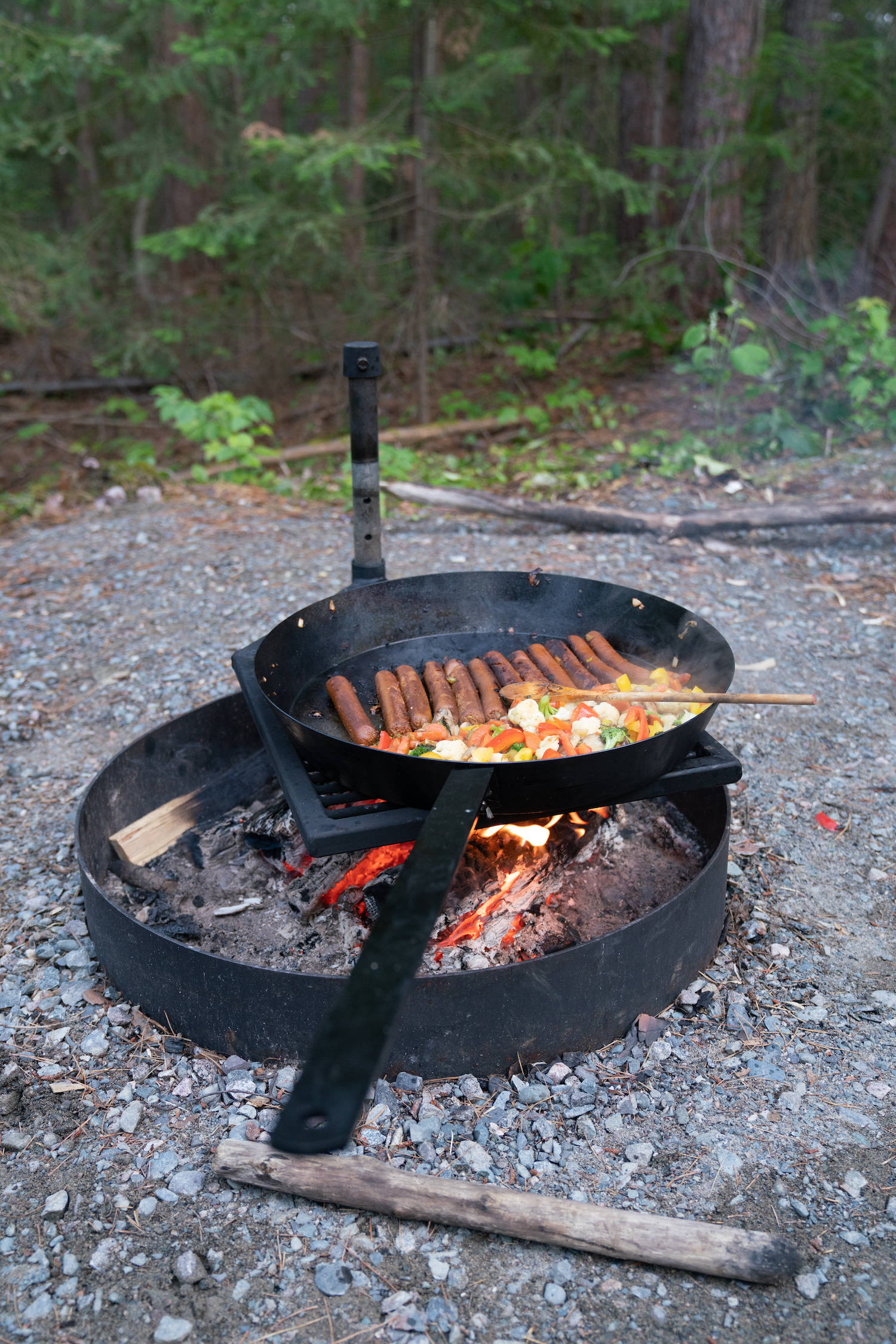 vegan camp food over open fire